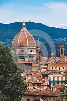 View of the Duomo of Florence with its characteristic dome designed by Brunelleschi