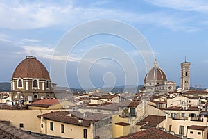 View of the Duomo, Giotto`s bell tower and Cappelle Medicee from the rooftops of Florence