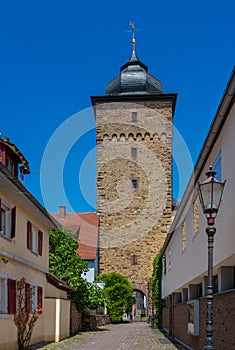 View of Durlachâ€˜s Basler Tor tower with beautiful old houses. Karlsruhe, Baden-Wuerttemberg, Germany, Europe
