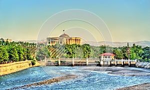 View of Dushanbe with Presidential palace and the Varzob River. Tajikistan, Central Asia