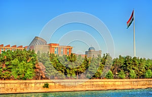 View of Dushanbe with the Varzob River and the Flagpole. Tajikistan, Central Asia