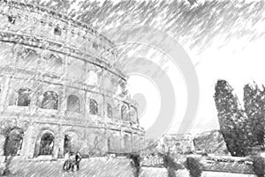 Dusk view of Colosseum in Rome, Italy