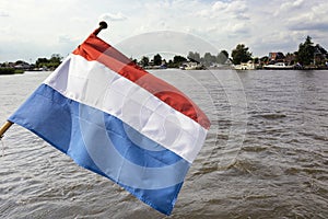 View on the Dutch flag, a triband flag with the colors red white and blue