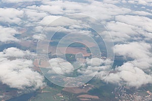 A view of the earth from the height of flight of the aircraft. Natural scenery the view from the top