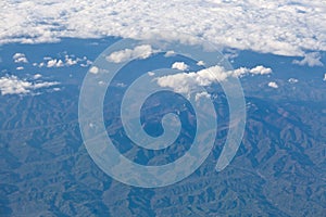 A view of the earth from the height of flight of the aircraft. Natural scenery the view from the top