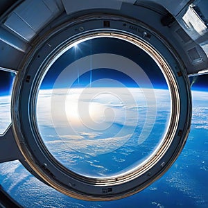 View of the earth from inside space station