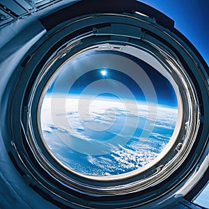 View of the earth from inside space station