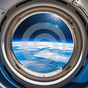 View of the earth from inside space station