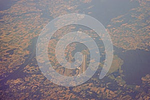 View of the earth landmass seen from an airplane window from Venice to Schiphol