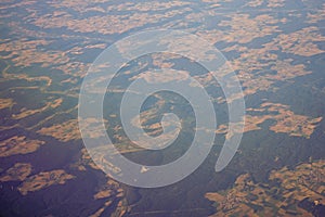 View of the earth landmass seen from an airplane window from Venice to Schiphol