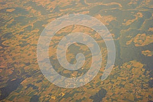 View of the earth landmass seen from an airplane window from Venice to Schiphol