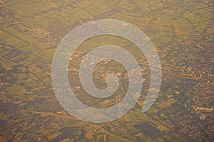 View of the earth landmass seen from an airplane window from Venice to Schiphol