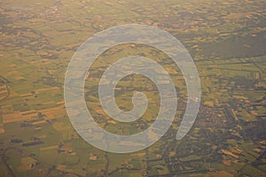 View of the earth landmass seen from an airplane window from Venice to Schiphol