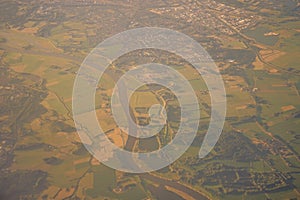 View of the earth landmass seen from an airplane window from Venice to Schiphol