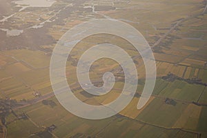 View of the earth landmass seen from an airplane window from Venice to Schiphol