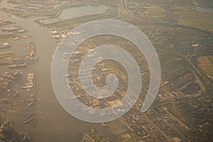 View of the earth landmass seen from an airplane window from Venice to Schiphol