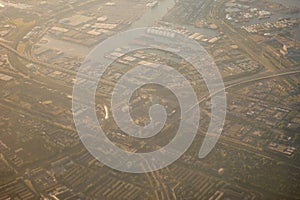 View of the earth landmass seen from an airplane window from Venice to Schiphol