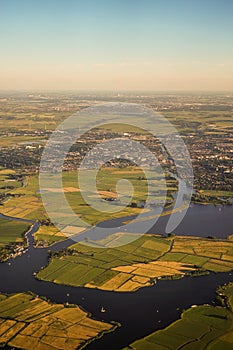 View of the earth landmass seen from an airplane window from Venice to Schiphol