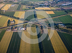 View of the earth landmass seen from an airplane window from Venice to Schiphol