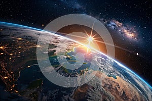 View of Earth, stars, and galaxy photo