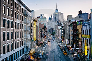 View of East Broadway at night, in the Lower East Side, in Manhattan, New York