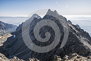 Pohled z východního vysokého vrcholu, Vysoké Tatry, Slovensko