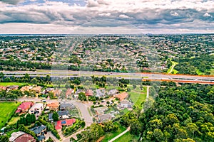 View of Eastlink tollway passing through suburbs in Melbourne.