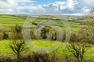 A view eastward from the main keep of the countryside around the thirteenth-century castle at Llawhaden, Wales