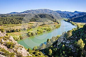 View of the Ebro River from the Miravet Castle, Spain photo