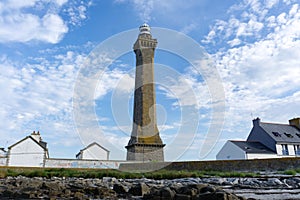 View of the Eckmuhl lighthouse on the west coast of Brittany in France