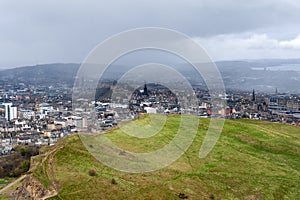 View of Edinburgh city from Arthurâ€™s Seat, the highest point in Edinburgh located at Holyrood Park, Scotland, UK