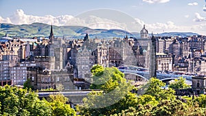 View of Edinburgh city on Calton Hill, Scotland.