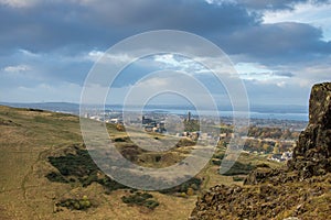 View of Edinburgh`s Calton hill from Arthur`s seat