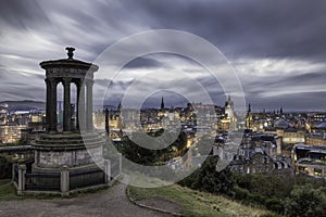 View of Edinburgh skyline from Calton Hill monument and landmark in Edinburgh downtown, Scotland, United Kingdom