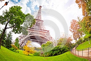 View of Eifel tower from bellow in Paris