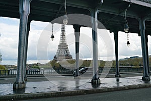 View of Eiffel tower and Bir Hakeim bridge in Paris