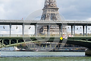 View of Eiffel tower and Bir Hakeim bridge in Paris