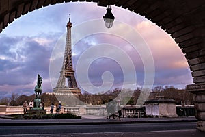 View of the Eiffel tower from the Bir Hakeim bridge in Paris