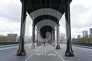 View of Eiffel tower and Bir Hakeim bridge in Paris, France