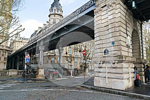 View of Eiffel tower and Bir Hakeim bridge in Paris, France