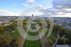 View from the Eiffel Tower of the Champ de Mars Park.