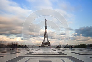 View of the Eiffel tower with dramatic sky from Trocadero in Paris photo