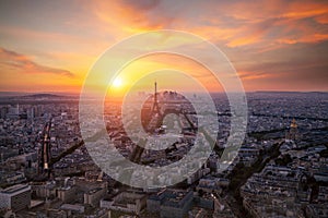 View of the Eiffel Tower and La Defense district in Paris