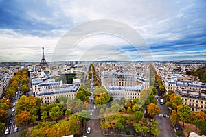 View of Eiffel tower and Paris form Triumph Arc