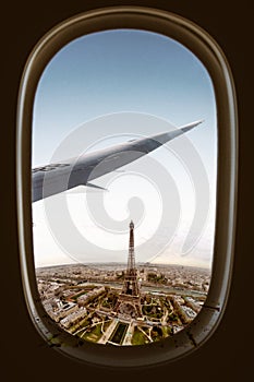 View of Eiffel tower from plans window seat