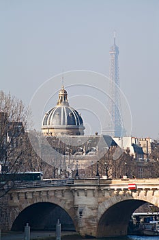View of Eiffel Tower through Pont Neuf in Paris