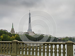 View on Eiffel Tower at rainy day