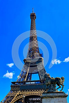 The view of Eiffel tower on a sunny day