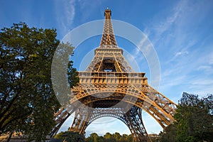 View of Eiffel Tower in a sunny day in Paris, France.