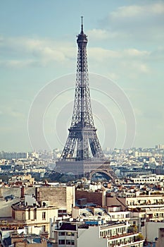 View on the Eiffel Tower from Triumphal Arch. France, Paris